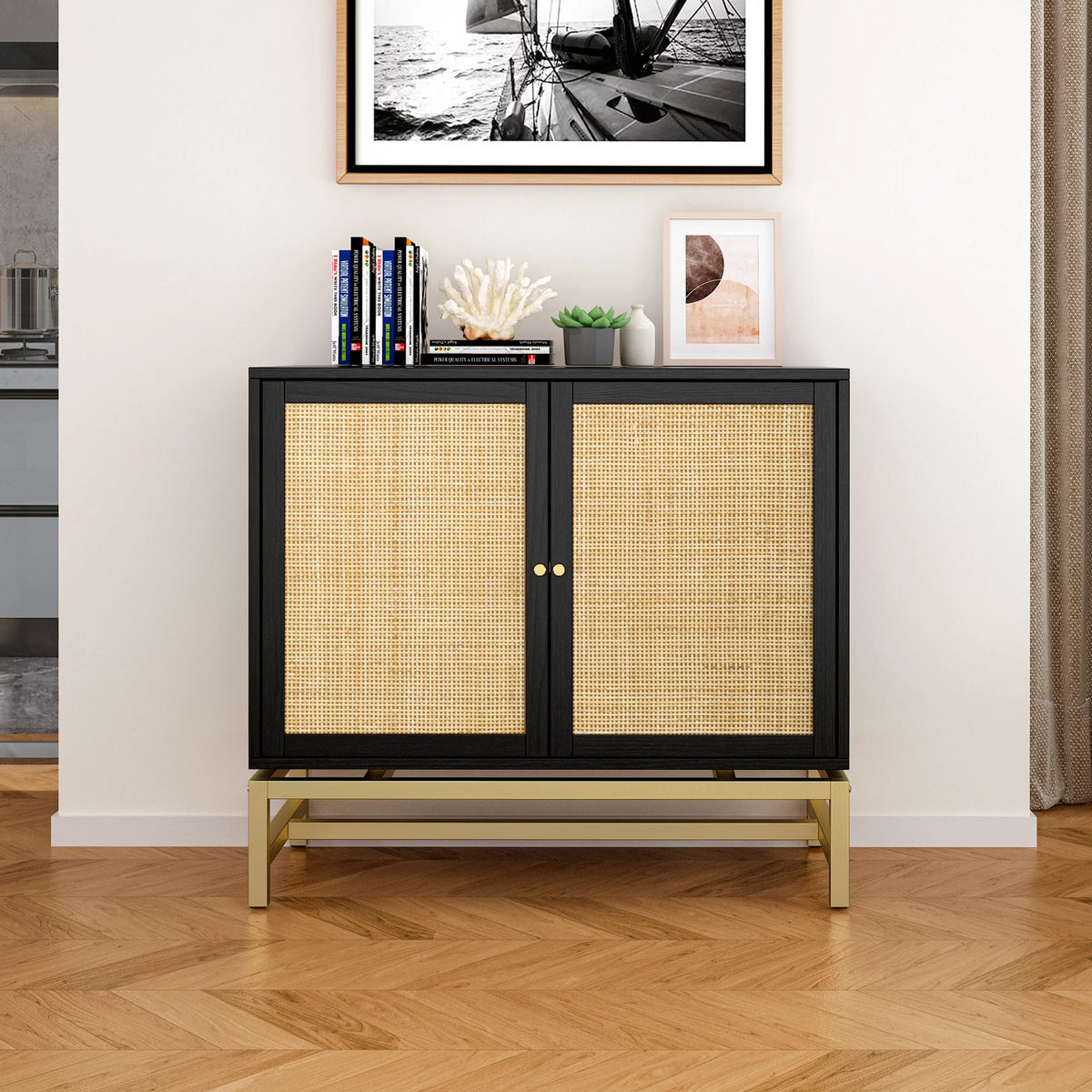 Set of 2 Natural Rattan 2 Door Cabinet H12704