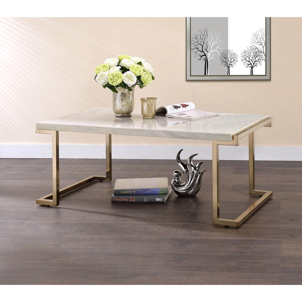 Faux Marble Champagne Sled Base Coffee Table V2243