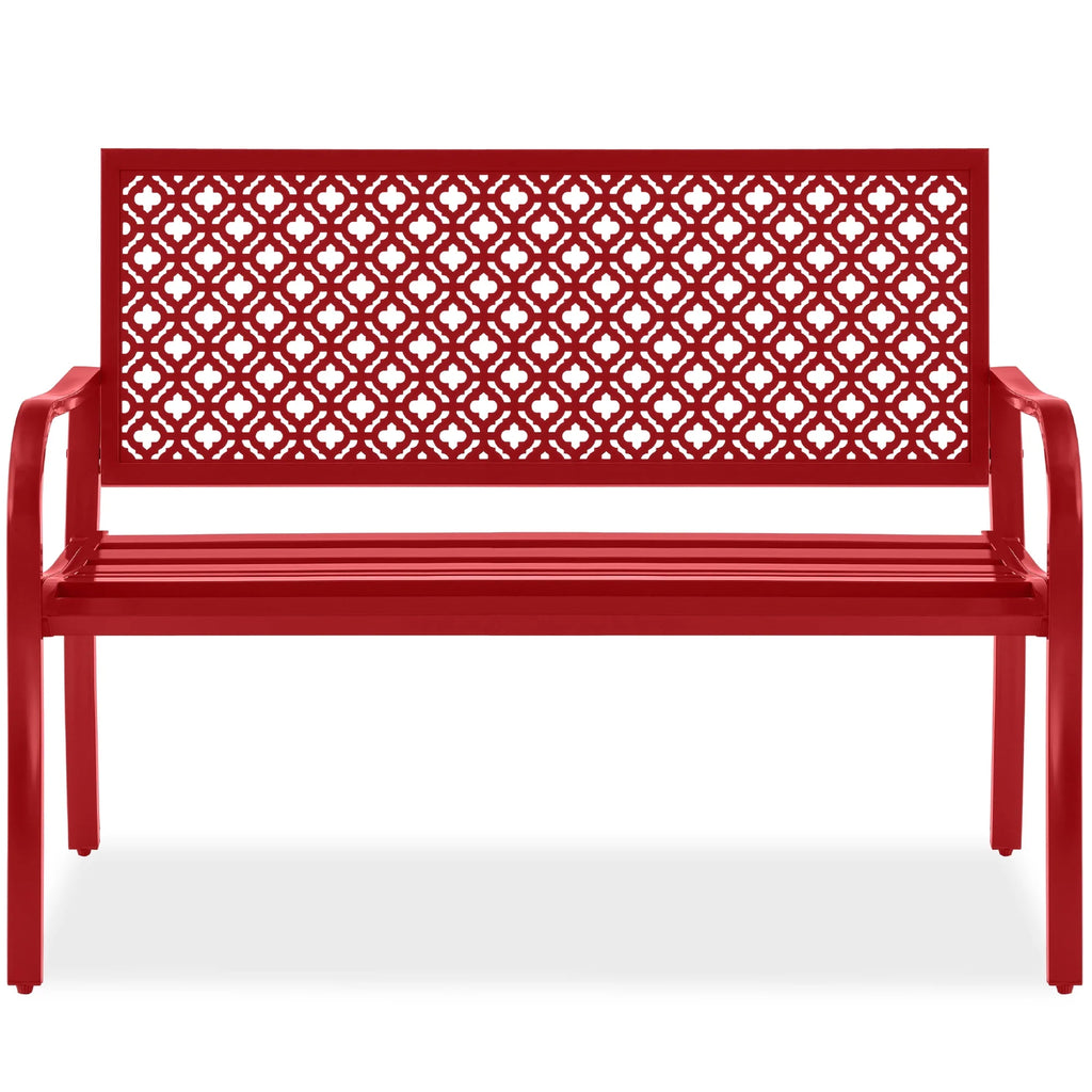 Indoor Outdoor Steel Garden Bench with Geometric Backrest O472