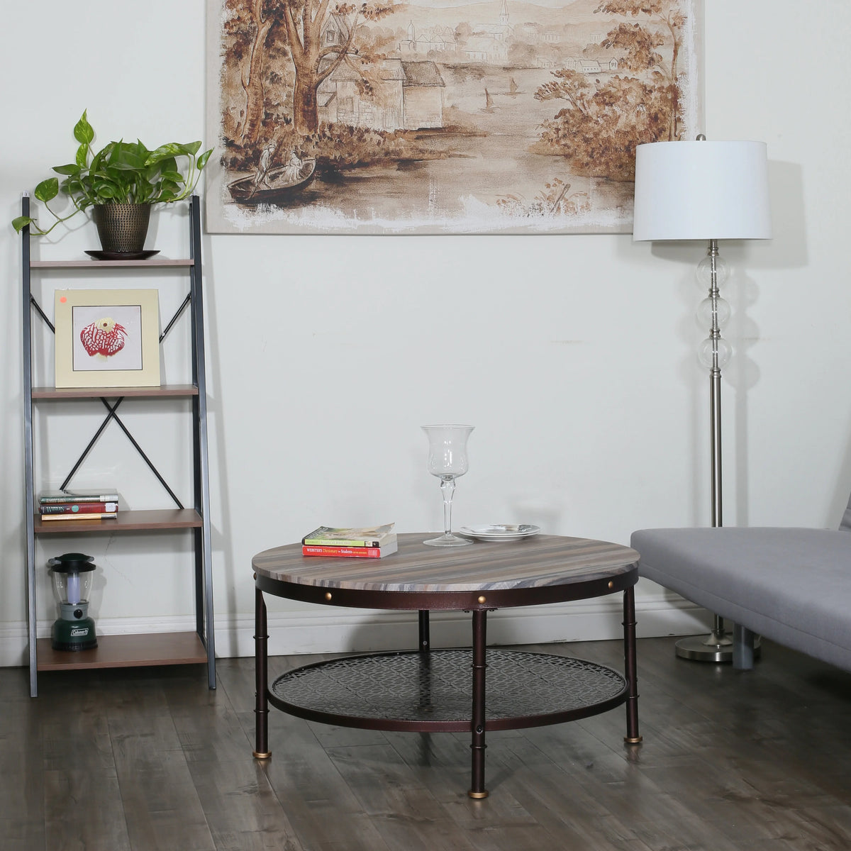 Round Wood and Metal Coffee Table 36 in I623860