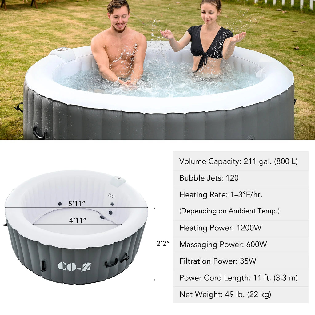 4 Person 6ft Inflatable Hot Tub Pool with Massage Jets D54795