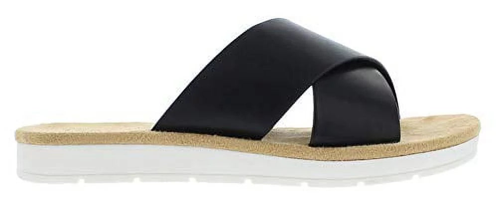 Black Leather Slip on Sandals G4868