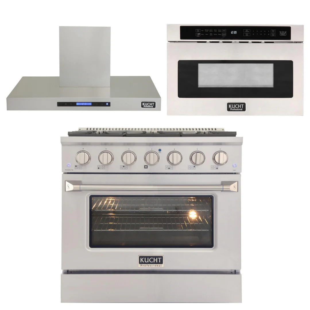 36 in. Natural Gas Range, Range Hood & Microwave Drawer B4814
