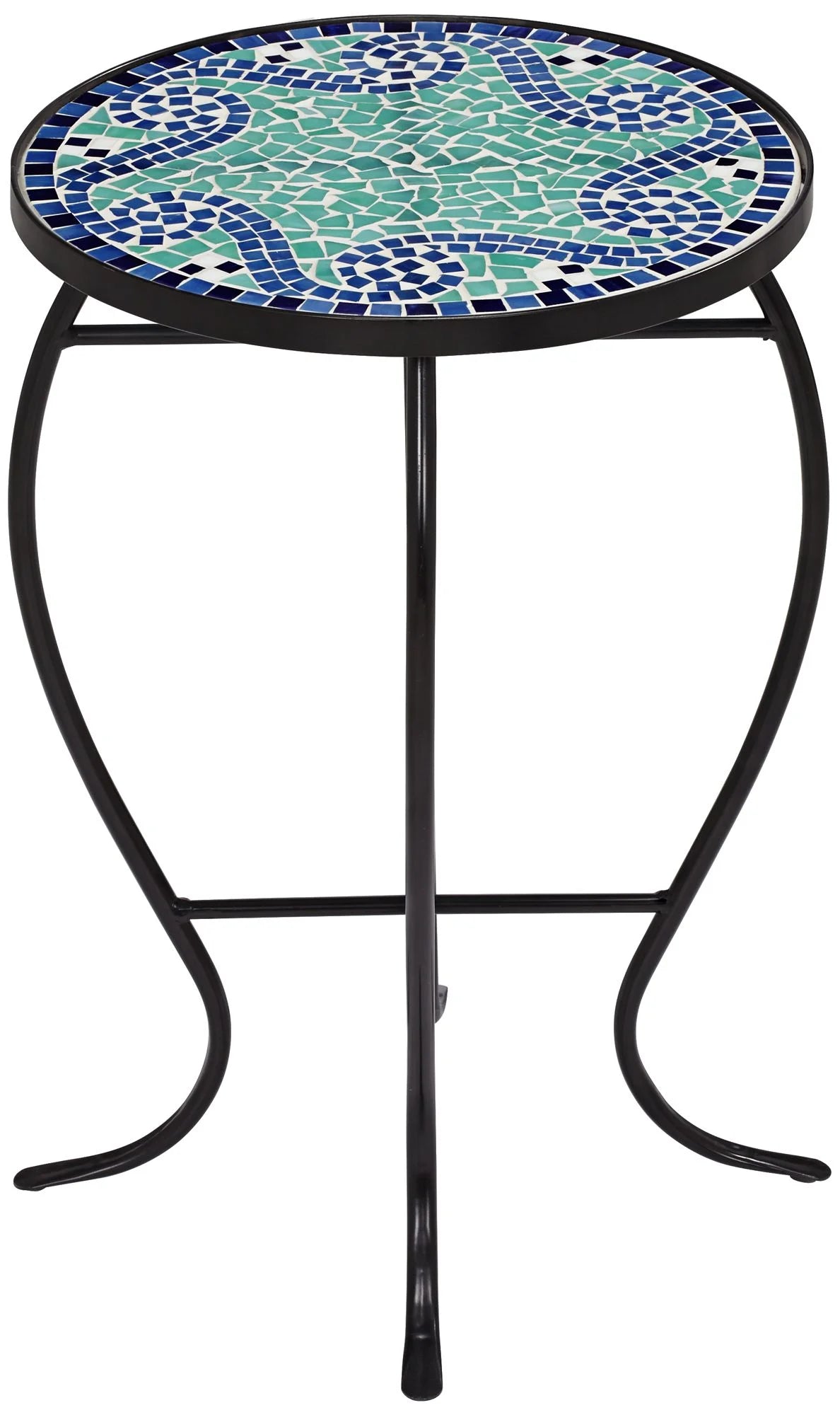 Black Round Outdoor Accent Side Table 14" Wide Light Green Mosaic Tabletop C510