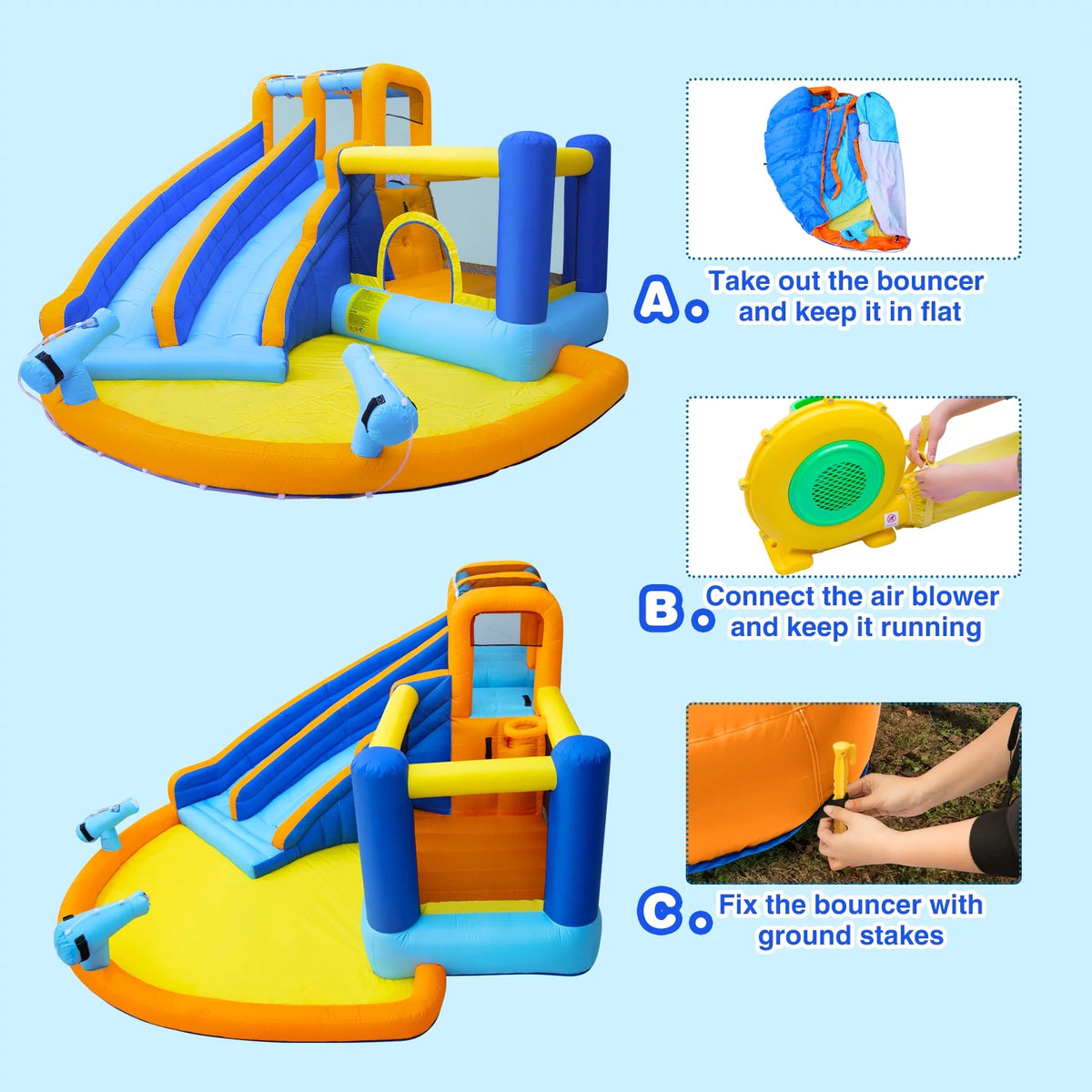 Kids Inflatable Water Slide Bouncer with Pool and Climbing Wall I5980