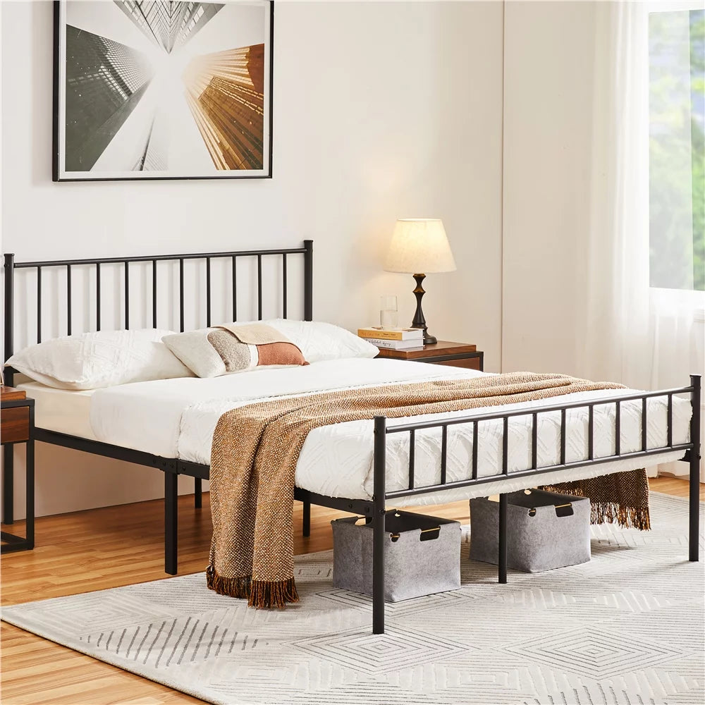 Queen Metal Bed Frame with Spindle Headboard and Footboard P164618