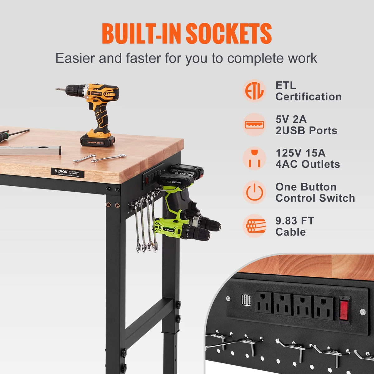 Adjustable 72" L X 25" W Workbench with Universal Wheels, 3000 LBS Load Capacity D45682