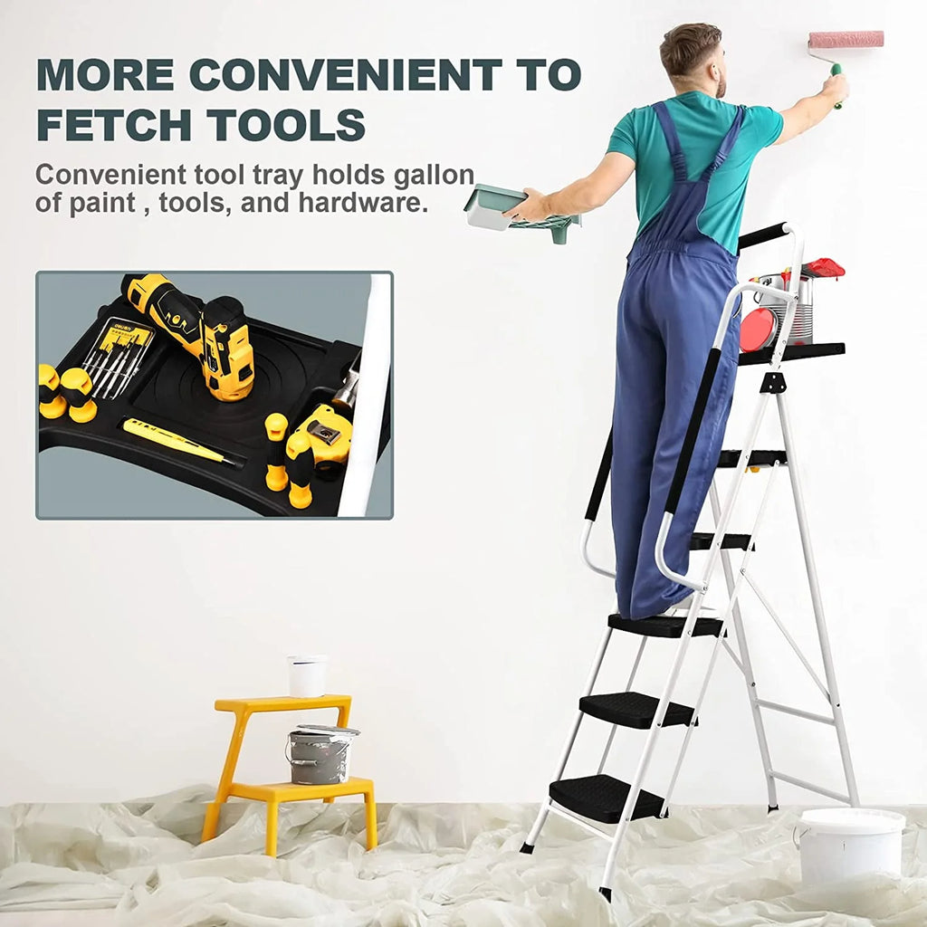 Folding 5-Step Ladder with Handrails and Tool Tray B96218