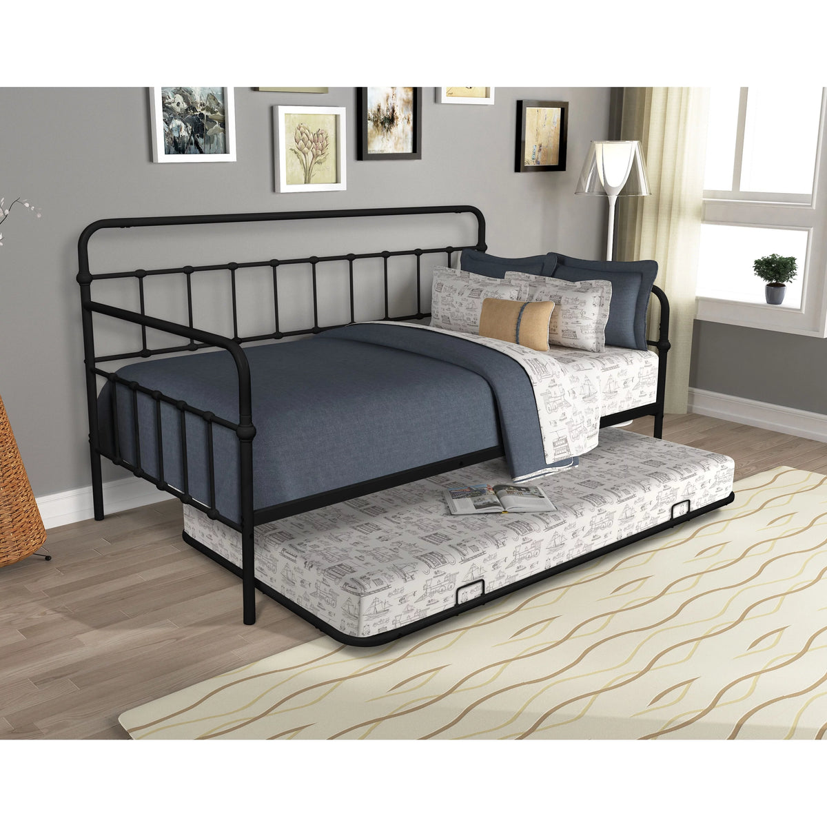 White Twin Metal Frame Daybed with Trundle R419