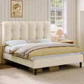 Queen Velvet Upholstered Platform Bed with Adjustable Headboard K9342