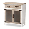 White and Oak Brown Wood 2-Door Storage Cabinet Q579167