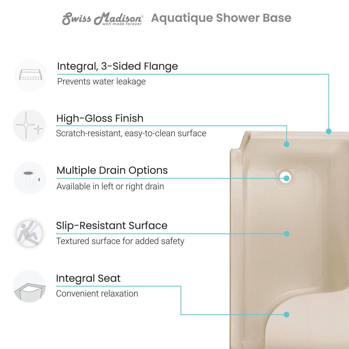 Biscuit Single Threshold Shower Base F9564