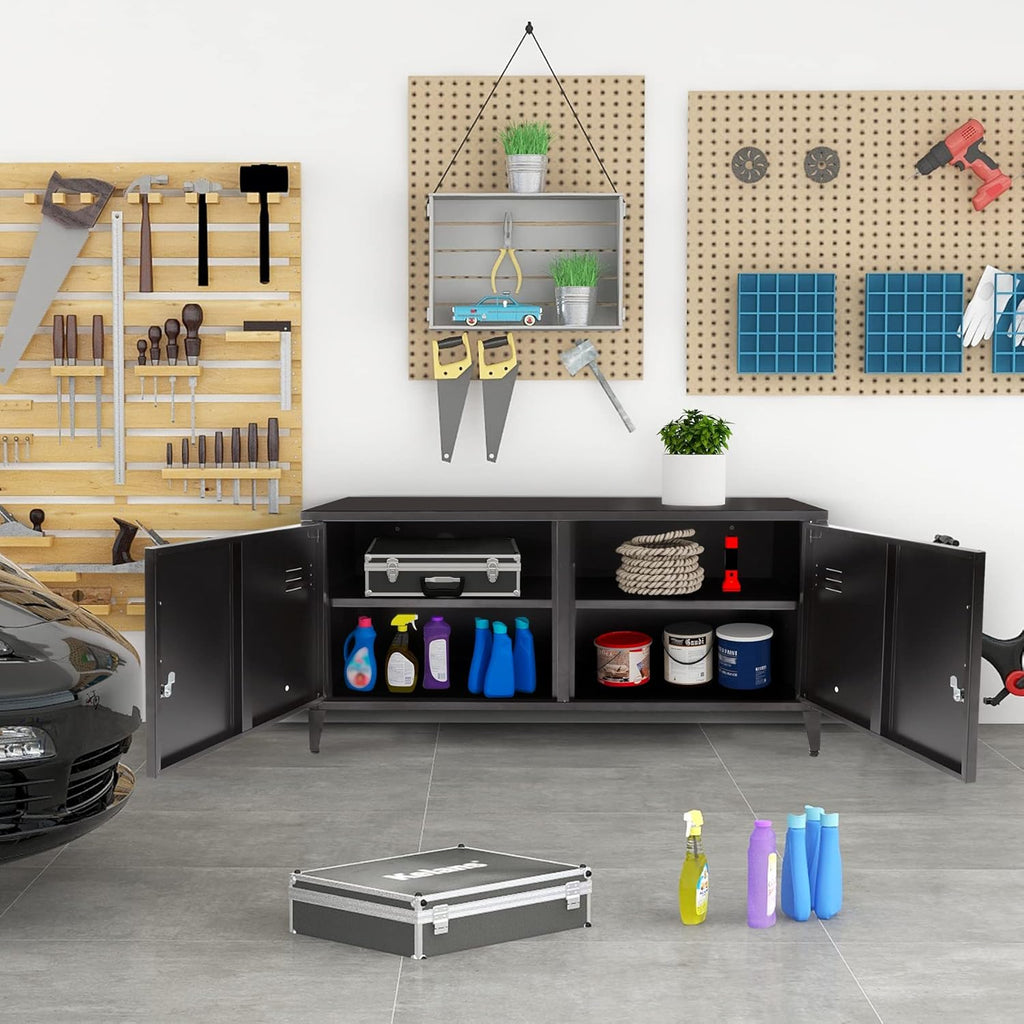 Black 2 Door Metal Storage Cabinet with 2 Shelves L5088