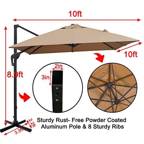 10x10ft Square Cantilever Patio Umbrella with Tilting System X6477
