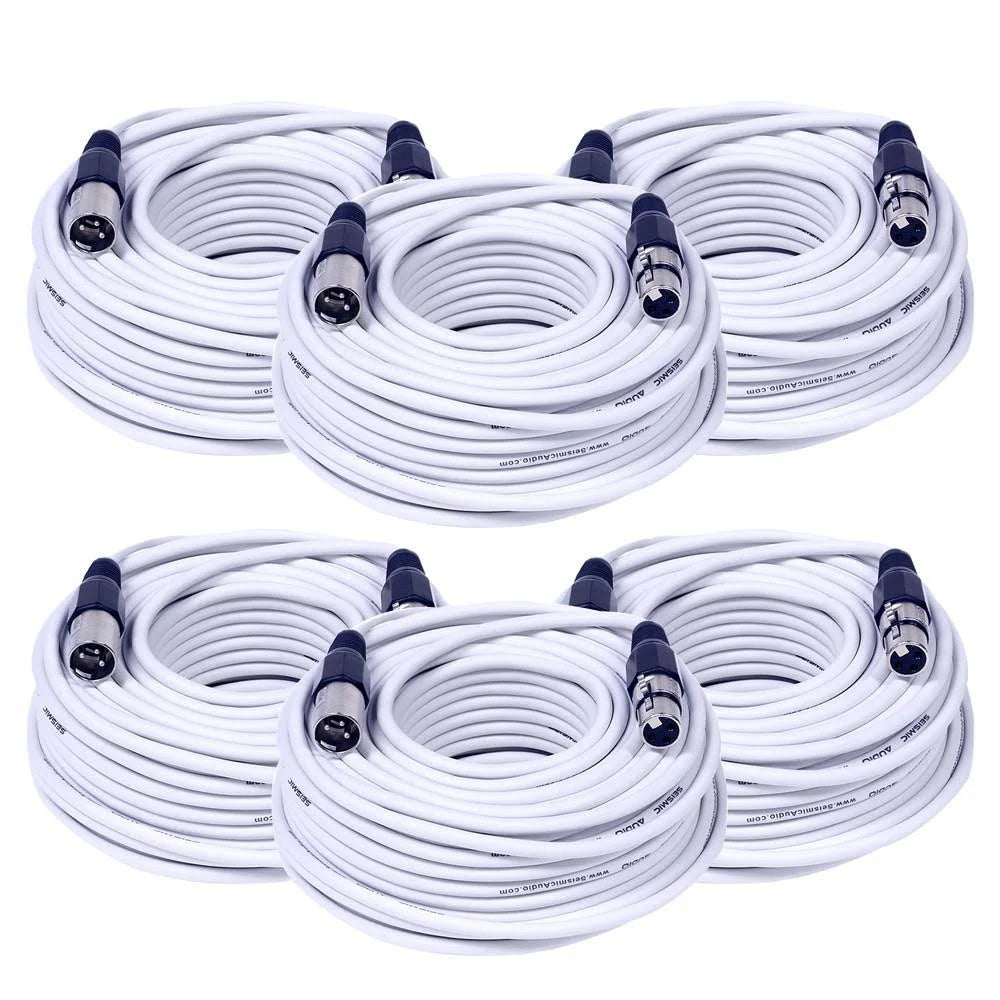 White 6 Pack 100 Foot XLR Microphone Cables I715016