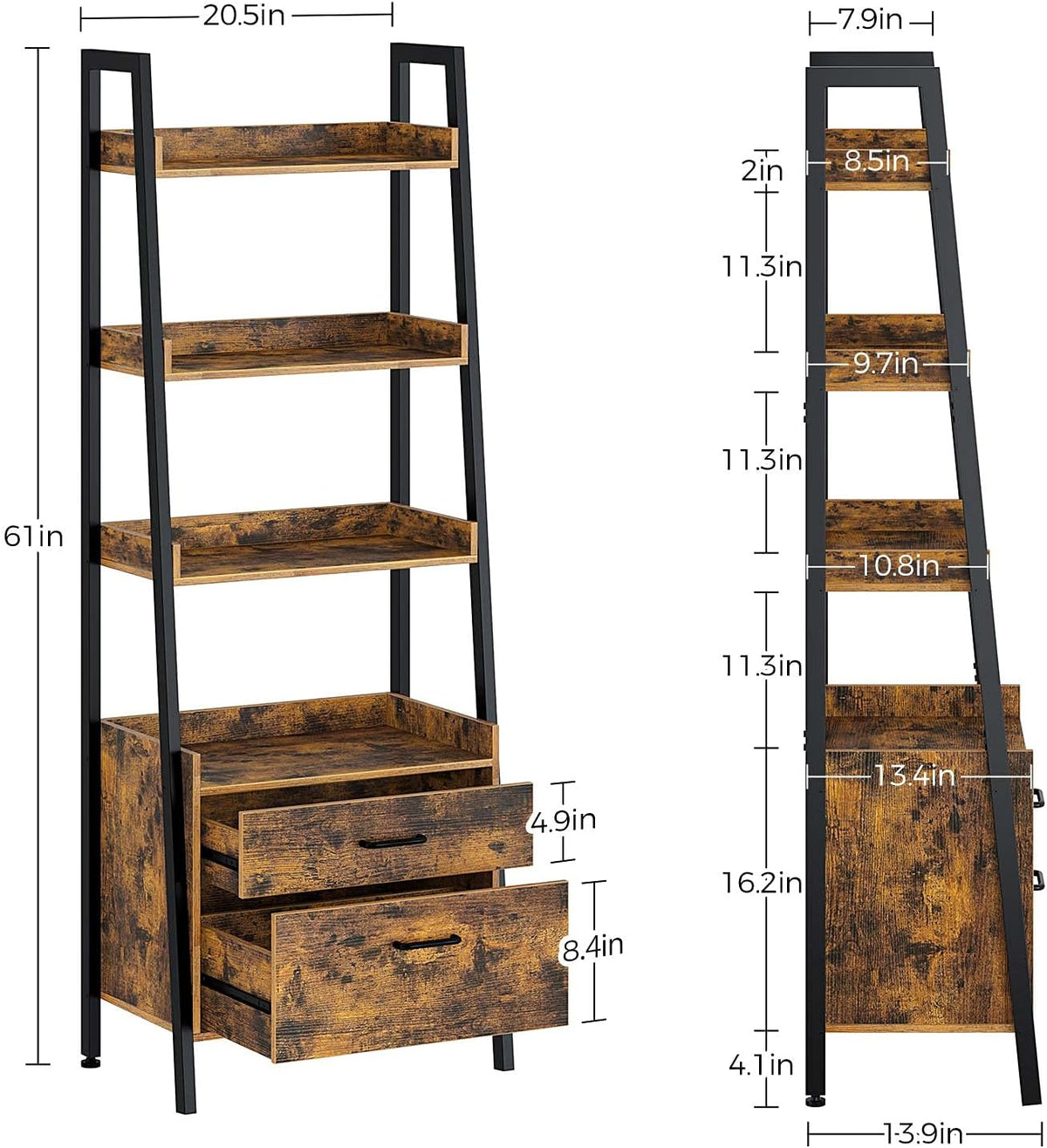 4 Tier Wood Ladder Shelf with 2 Drawers J239