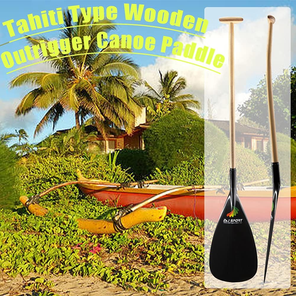Outrigger Canoe Paddle with Carbon Blade and Wood Bent Shaft N739