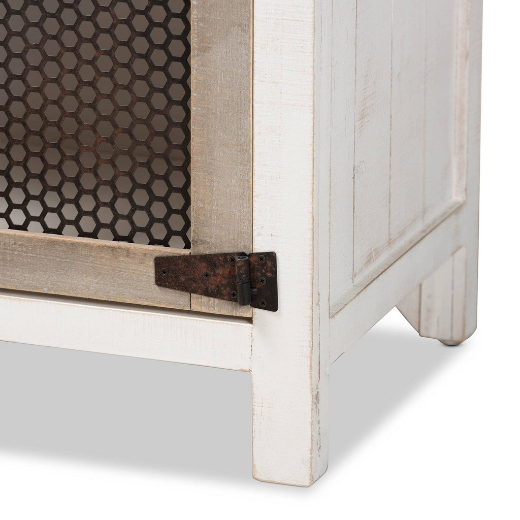 White and Oak Brown Wood 2-Door Storage Cabinet Q579167