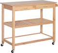 42 Kitchen Trolley Cart with 2 Drawers and 3-Tier Shelf Pine Wood P325269