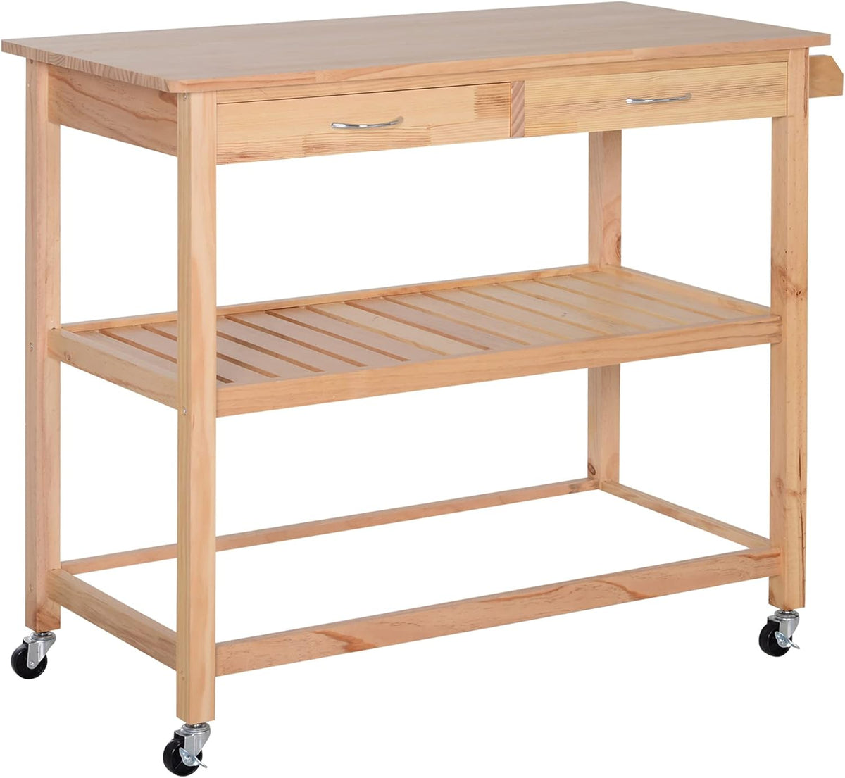 42 Kitchen Trolley Cart with 2 Drawers and 3-Tier Shelf Pine Wood P325269