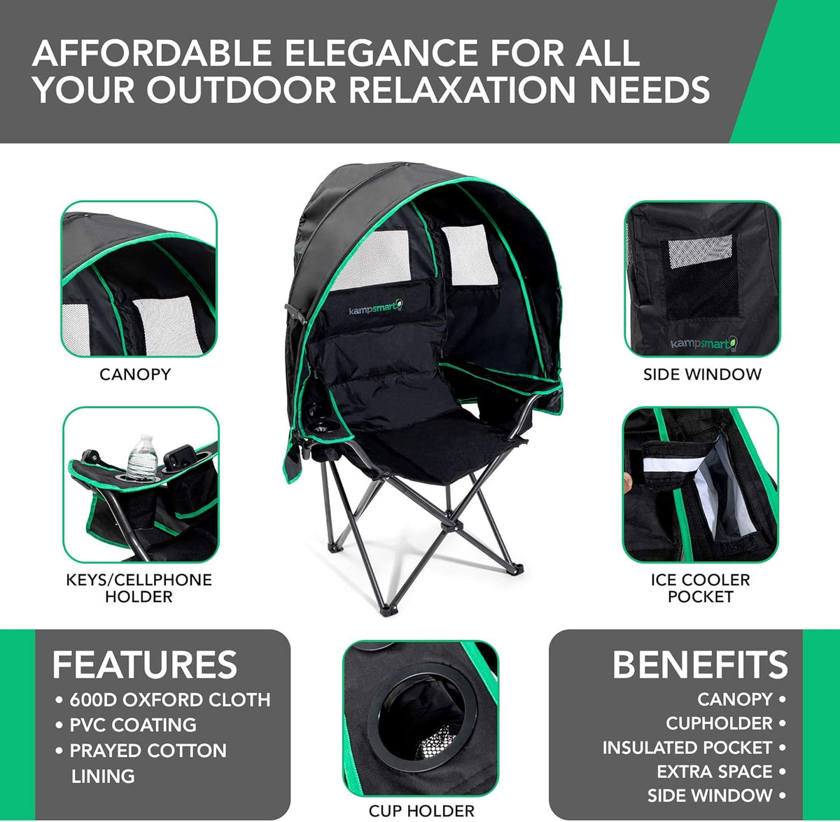 Folding Camping Chair with Canopy and Storage Bag Y9983
