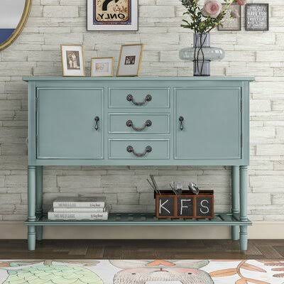 45'' White Console Table with 3 Drawers, 2 Cabinets and 1 Shelf A4956