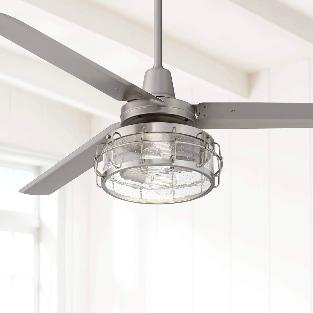 Industrial Ceiling Fan with Light Kit LED Remote Brushed Nickel B9438