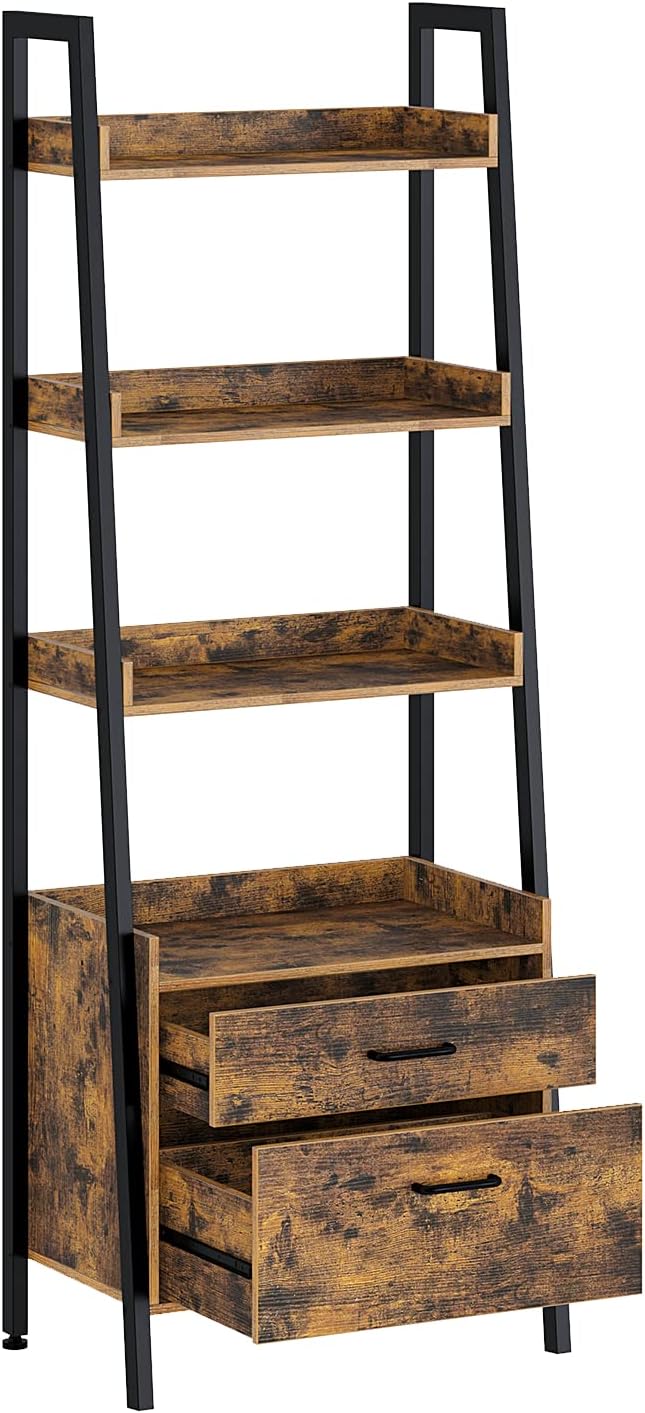 4 Tier Wood Ladder Shelf with 2 Drawers J239