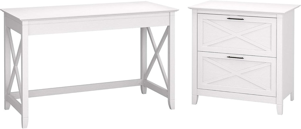 Pure White Oak Writing Desk with 2 Drawer File Cabinet D646
