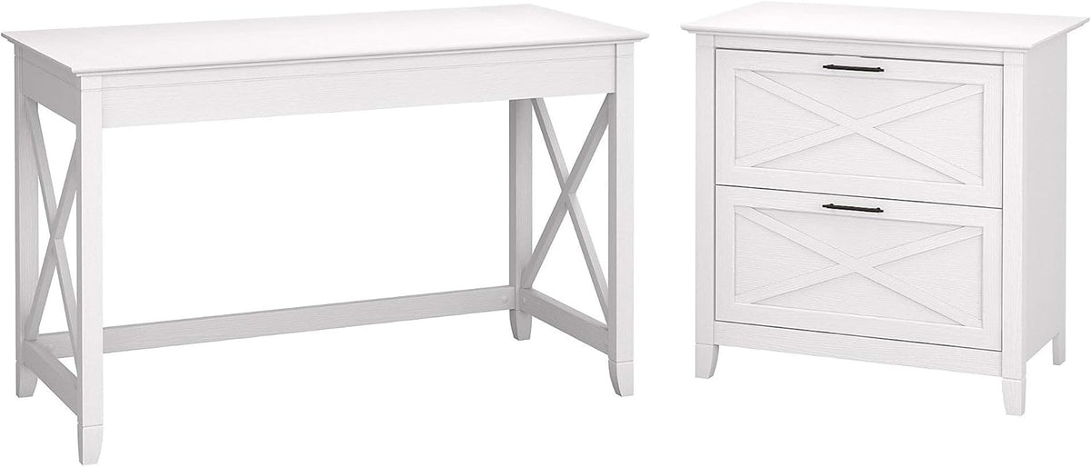 Pure White Oak Writing Desk with 2 Drawer File Cabinet D646