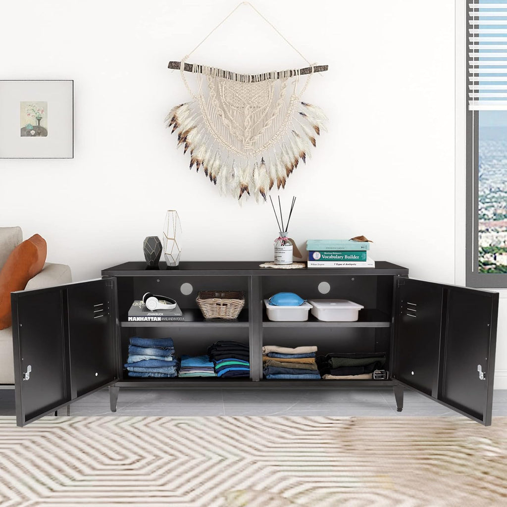 Black 2 Door Metal Storage Cabinet with 2 Shelves L5088