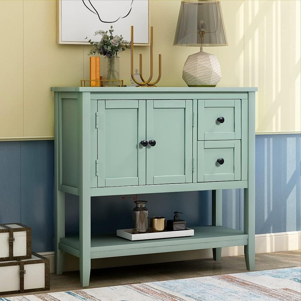 Green Wood Console Table with 2 Drawers W436