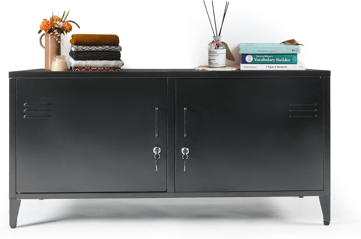 Black 2 Door Metal Storage Cabinet with 2 Shelves L5088