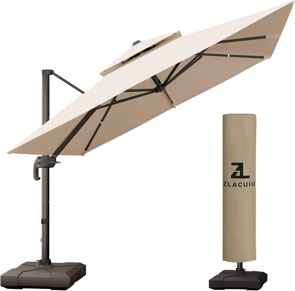 10FT Beige Aluminum Cantilever Patio Umbrella L37117