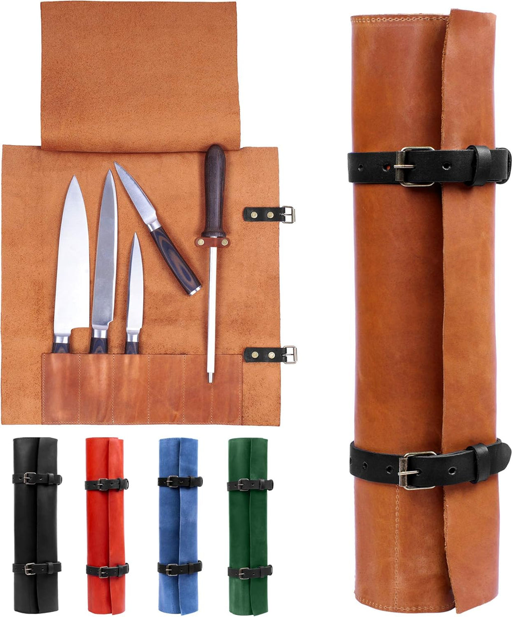 Leather Knife Roll Bag Portable Travel Tool Case F77362
