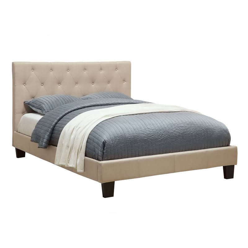 Ivory Fabric King Tufted Platform Bed O4153