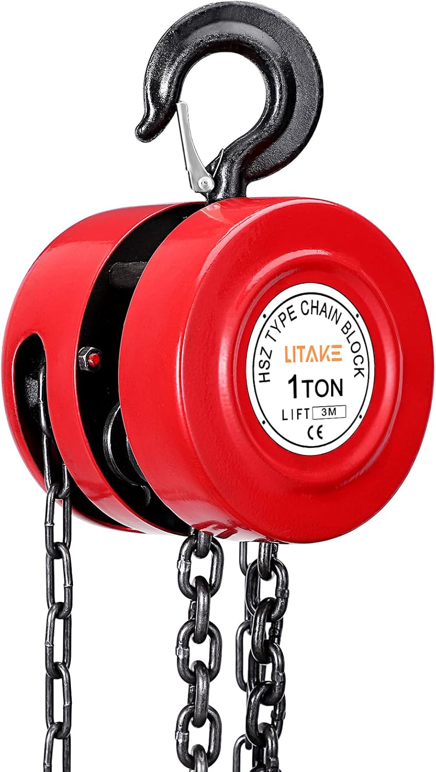 1 Ton 10 Feet Manual Hand Chain Hoist with 2 Hooks, Red Pack of 2 U567