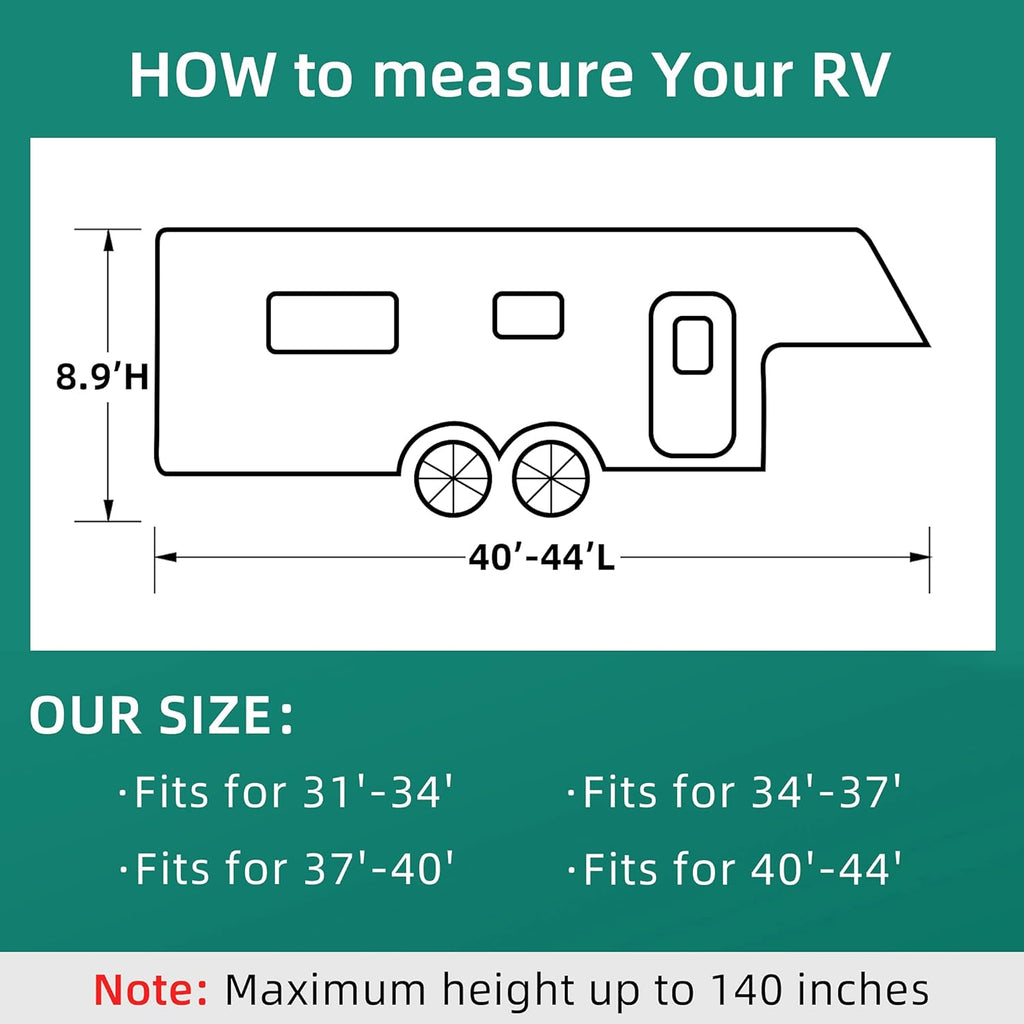 40'- 44'L 3 Layers Polypro Anti-UV Waterproof Breathable Ripstop Camper Cover Y3821