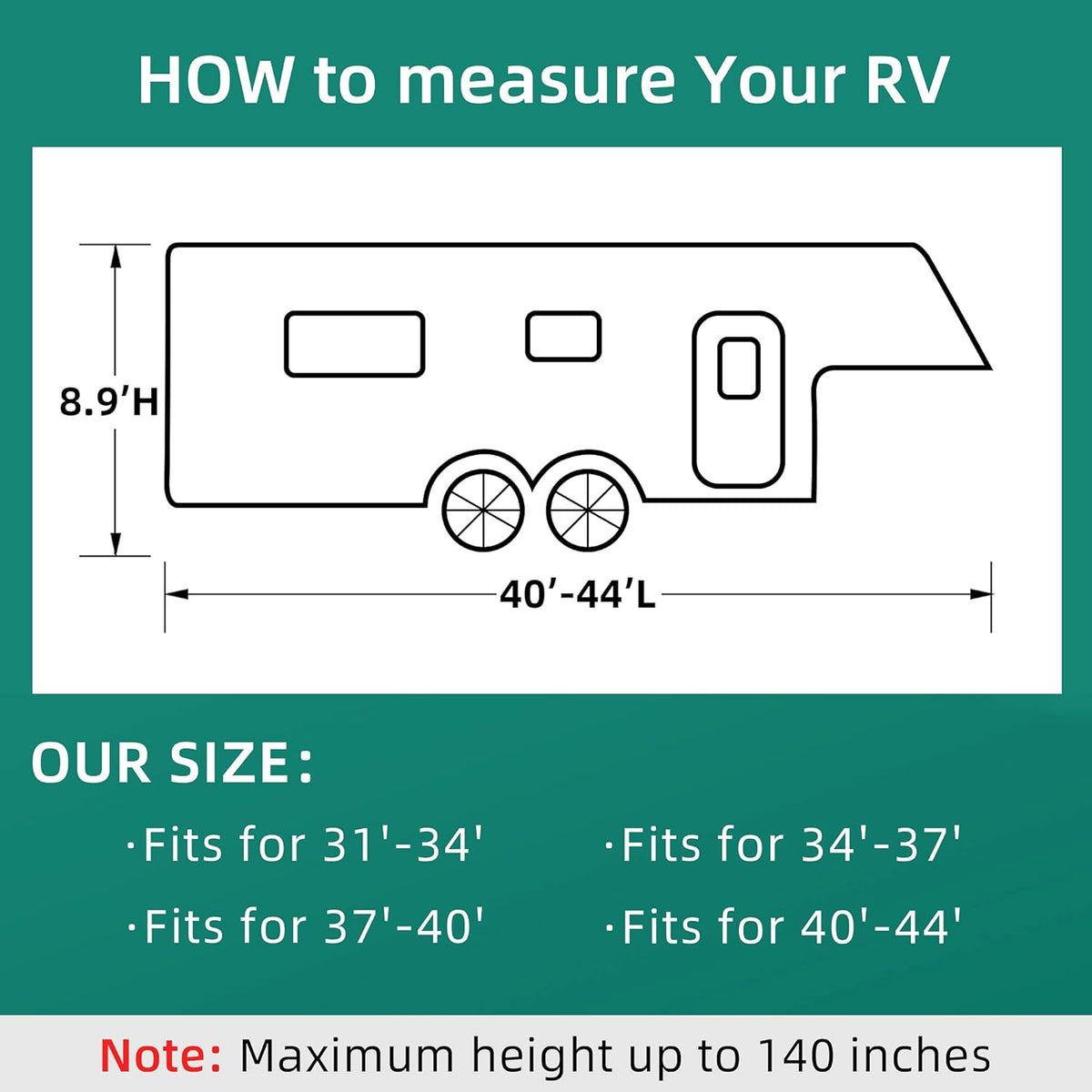 40'- 44'L 3 Layers Polypro Anti-UV Waterproof Breathable Ripstop Camper Cover Y3821