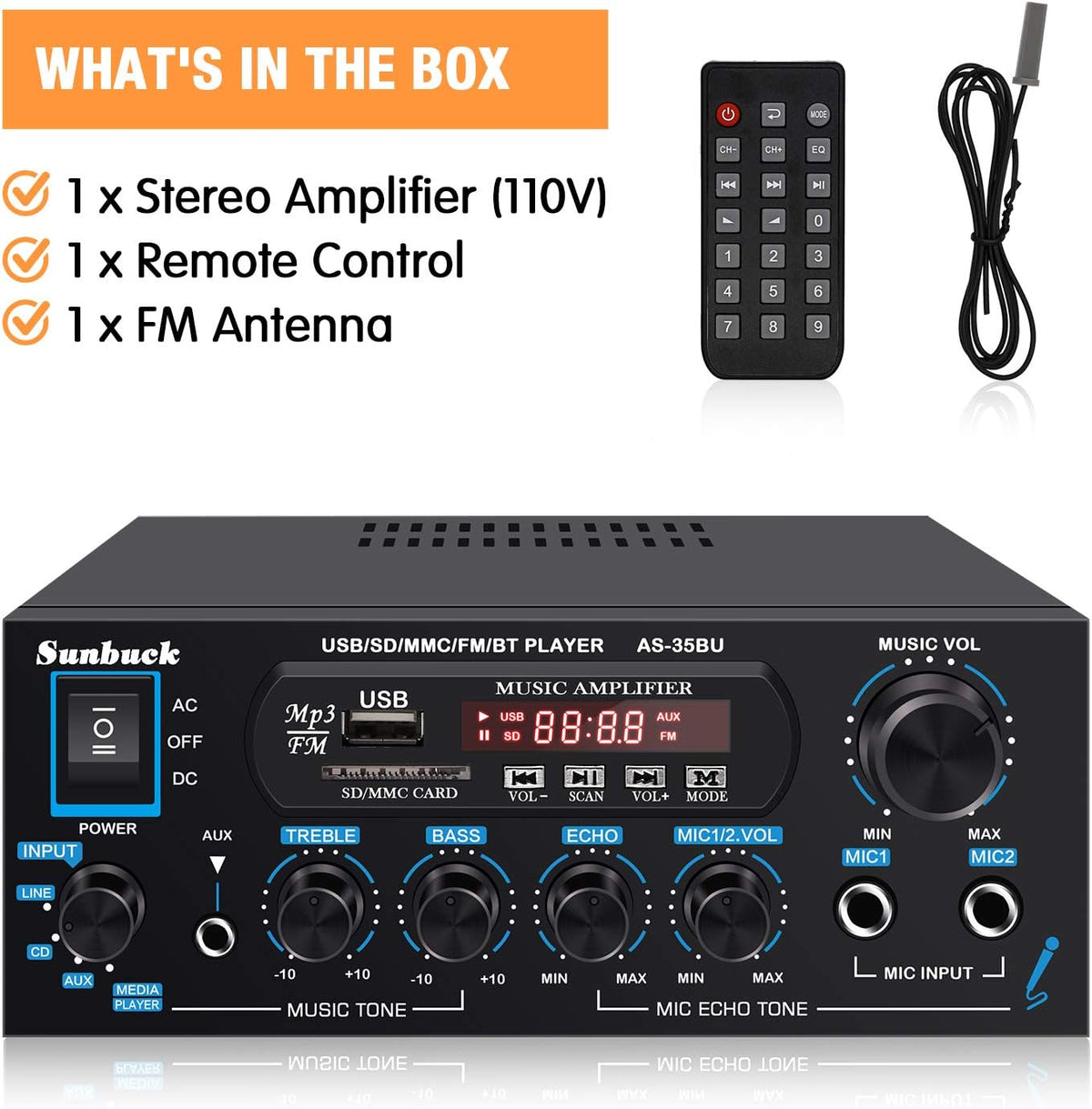 200W Dual Channel Wireless Bluetooth Stereo Amplifier Receiver Z801