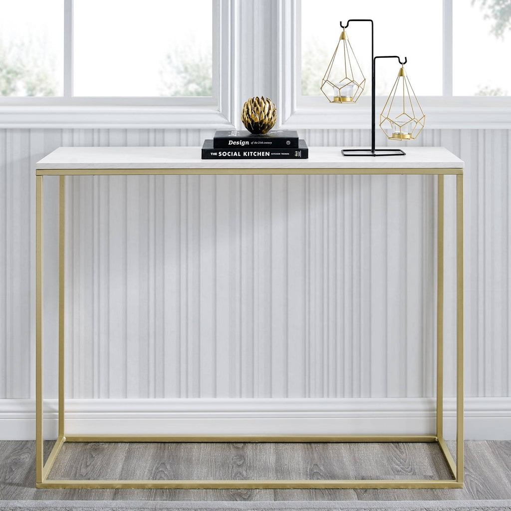 42-Inch Metal Entry Table White Faux Marble Gold T67878