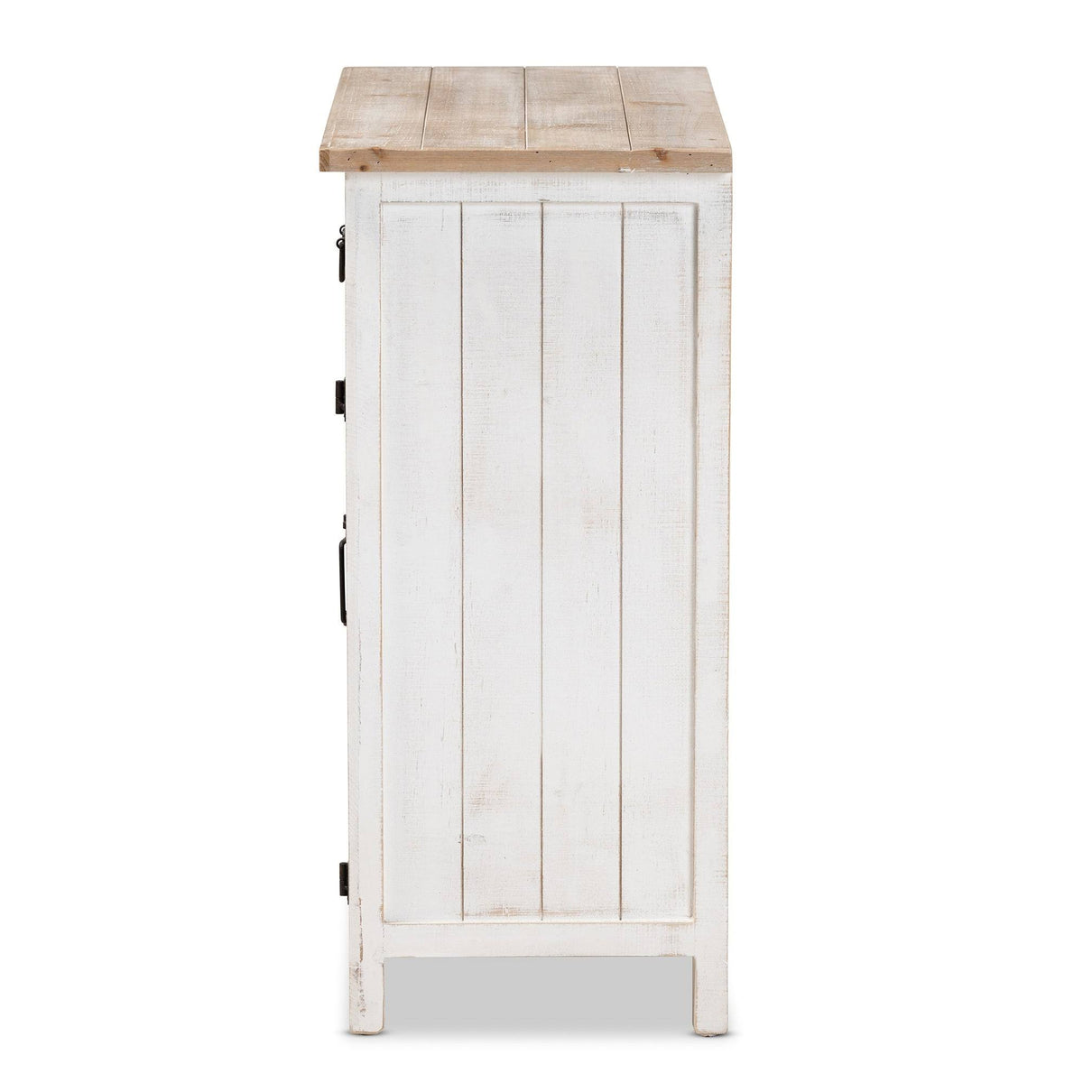 White and Oak Brown Wood 2-Door Storage Cabinet Q579167