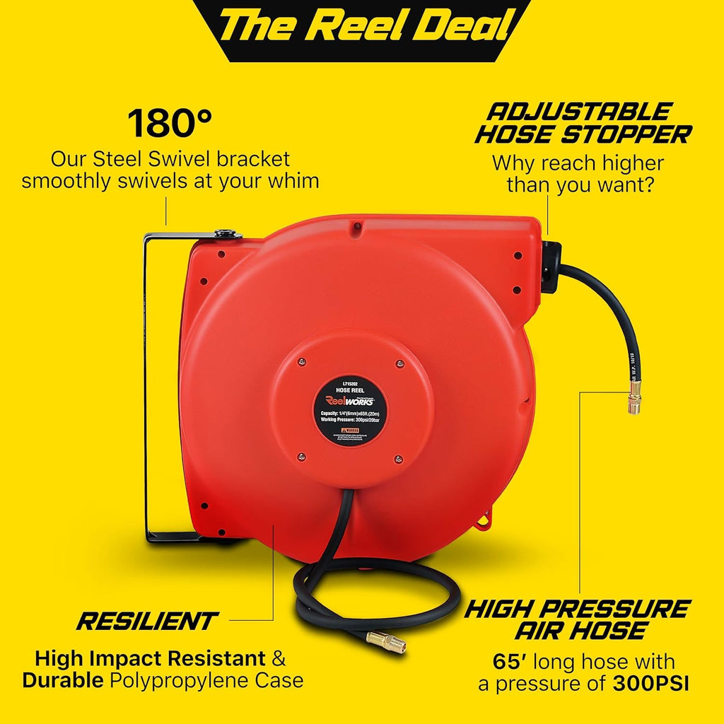 1/4 Inch x 65' Retractable Air Hose Reel G7341