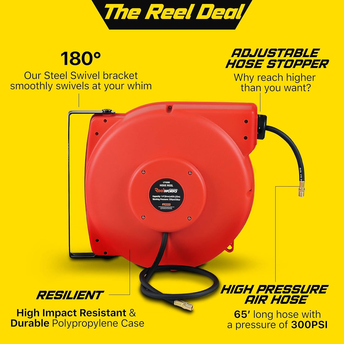 1/4 Inch x 65' Retractable Air Hose Reel G7341