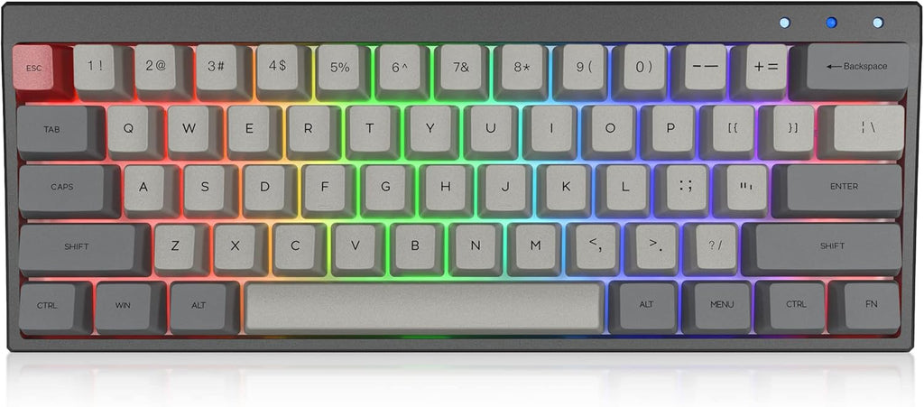 60% Mechanical Gaming Keyboard Hot Swappable RGB Backlit 61 Key Wireless Wired Programmable Black R223