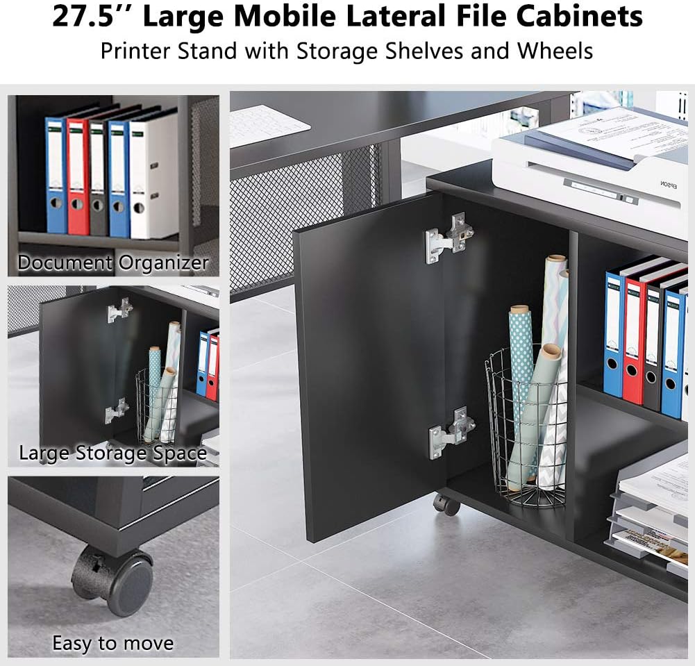 Black 55 inch L-Shaped Computer Desk with File Cabinet A336