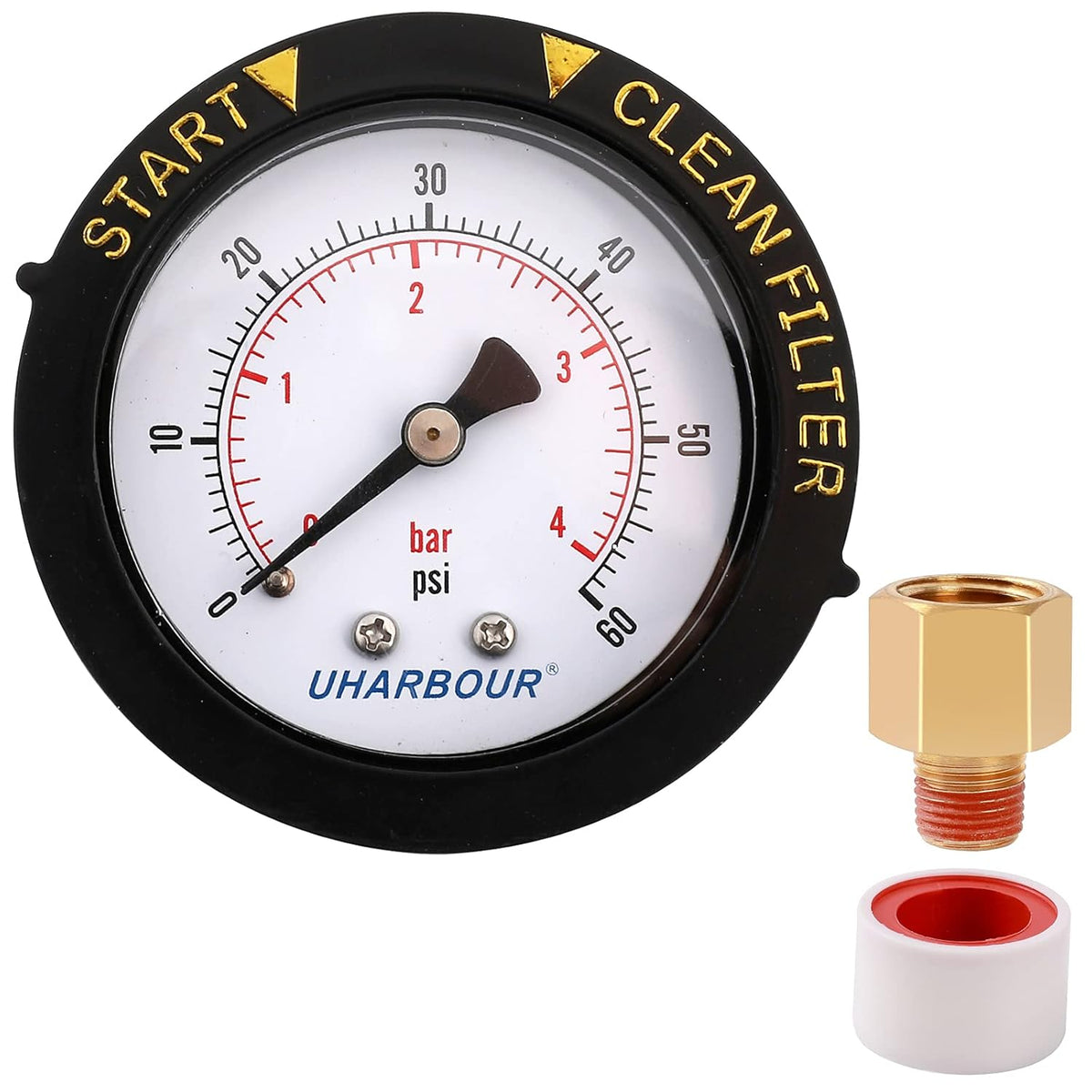 2 Dial Pool Pressure Gauge 60psi with Case and 1/4NPT Bottom Mount I5642