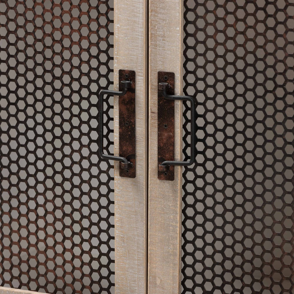 White and Oak Brown Wood 2-Door Storage Cabinet Q579167