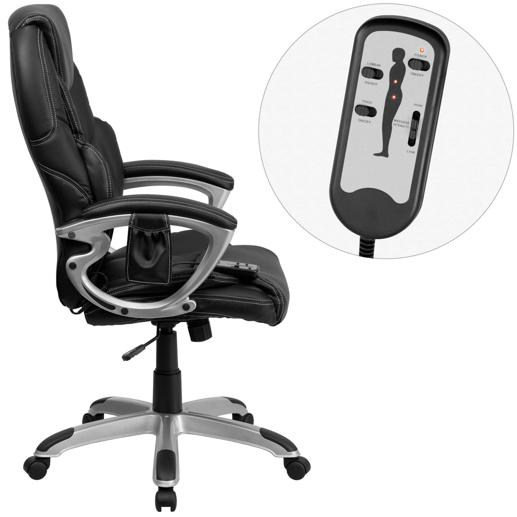 High Back Ergonomic Massaging Swivel Office Chair Black/Silver V9713