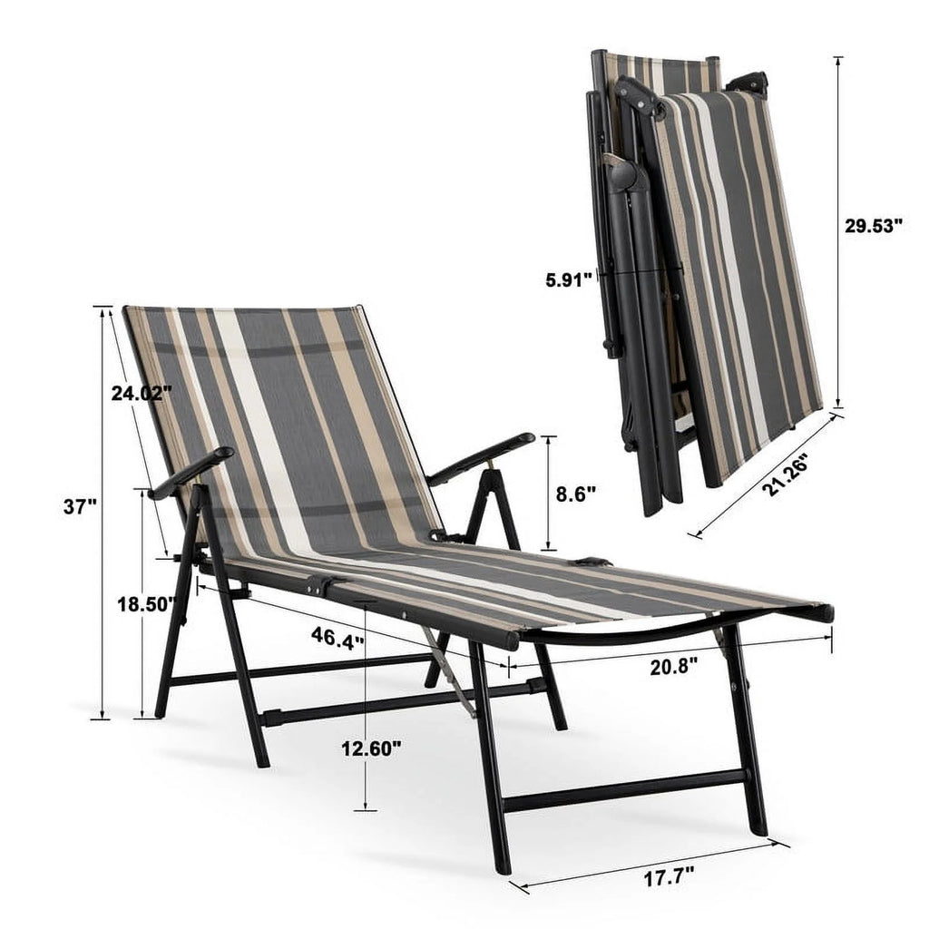 Adjustable Folding Outdoor Chaise Lounge Chair with Steel Frame Q1792